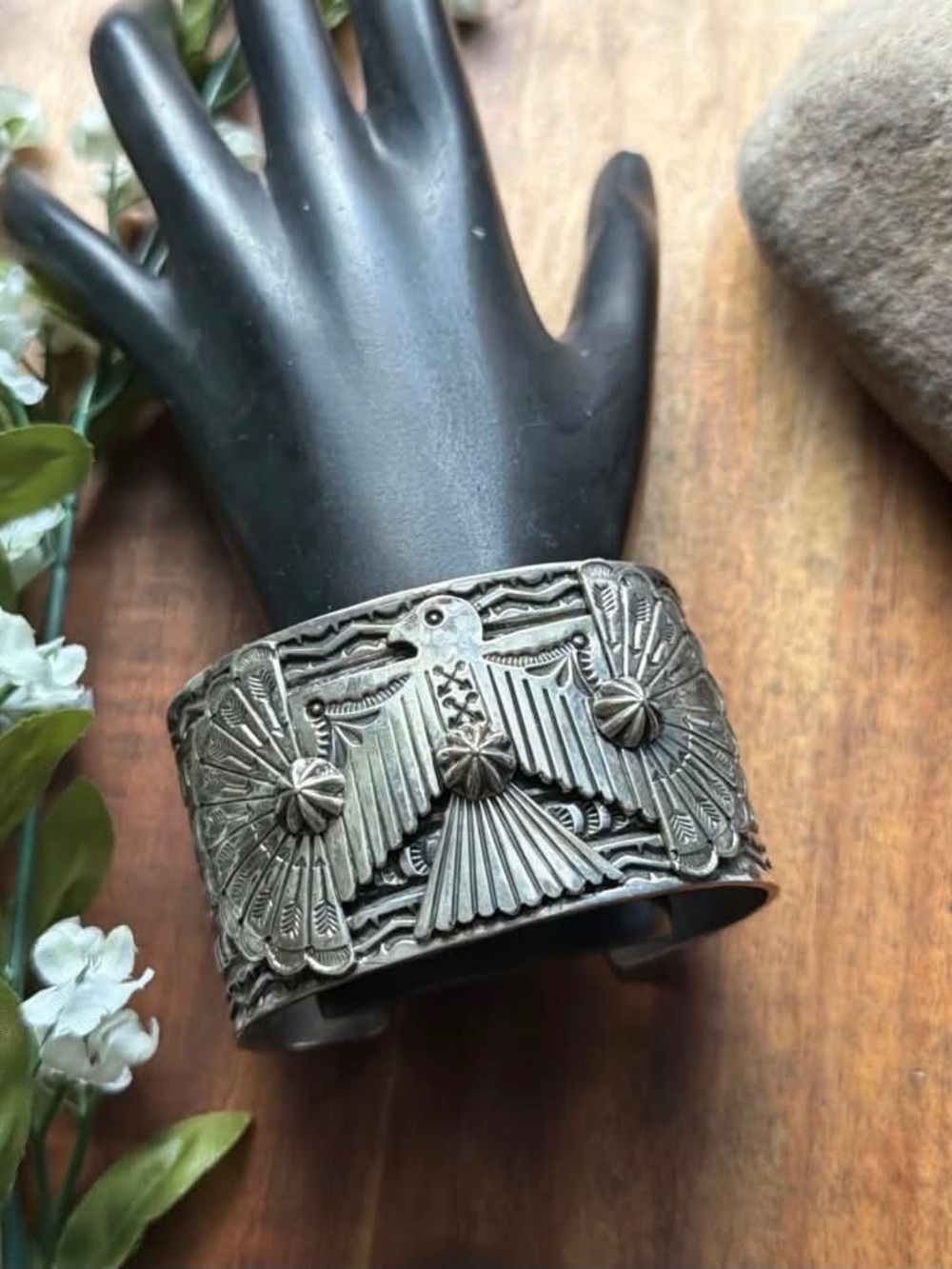 Sunshine Reeves Sterling Silver Thunderbird Cuff Bracelet Navajo Gift - Picture 3 of 12